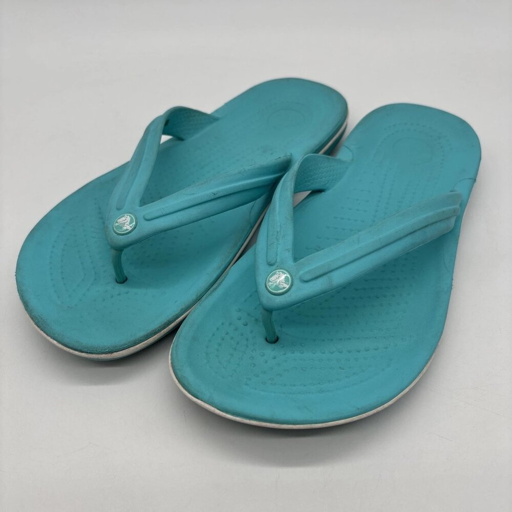 Crocs Crocband Sandals Women’s 7 Aqua Teal Blue Flip Flops Thong Comfort Men’s 5